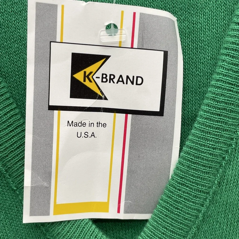 Vintage Old Stock K-Brand Sweater Medium Green Academia Tennis Preppy MadeUSA‎